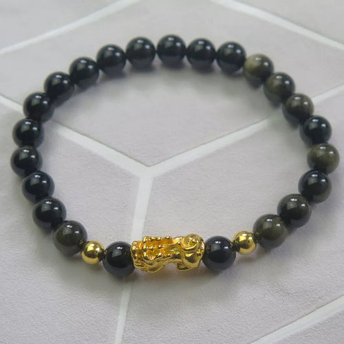 Real Black Obsidian Pixiu Feng Shui Wealth and Good Luck Bracelet