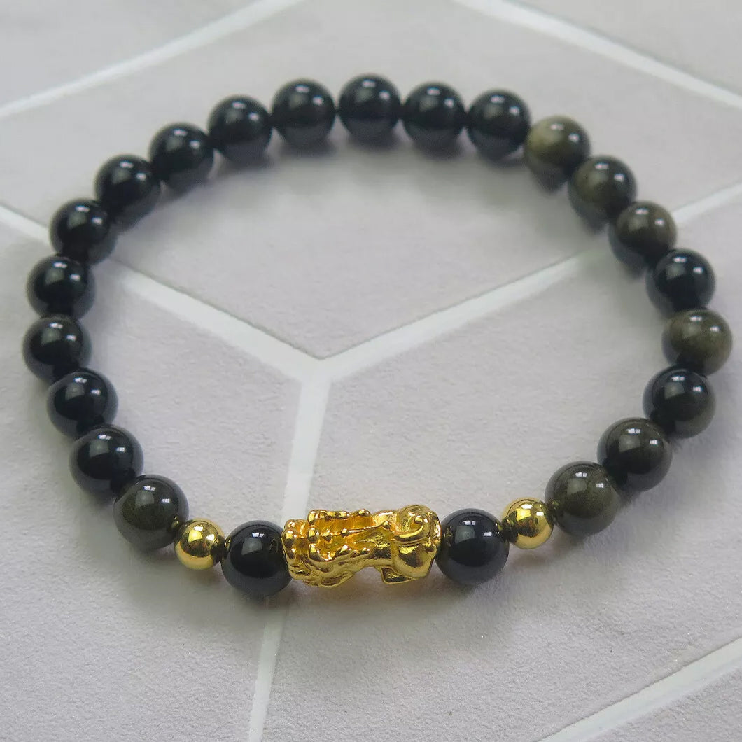 Real Black Obsidian Pixiu Feng Shui Wealth and Good Luck Bracelet