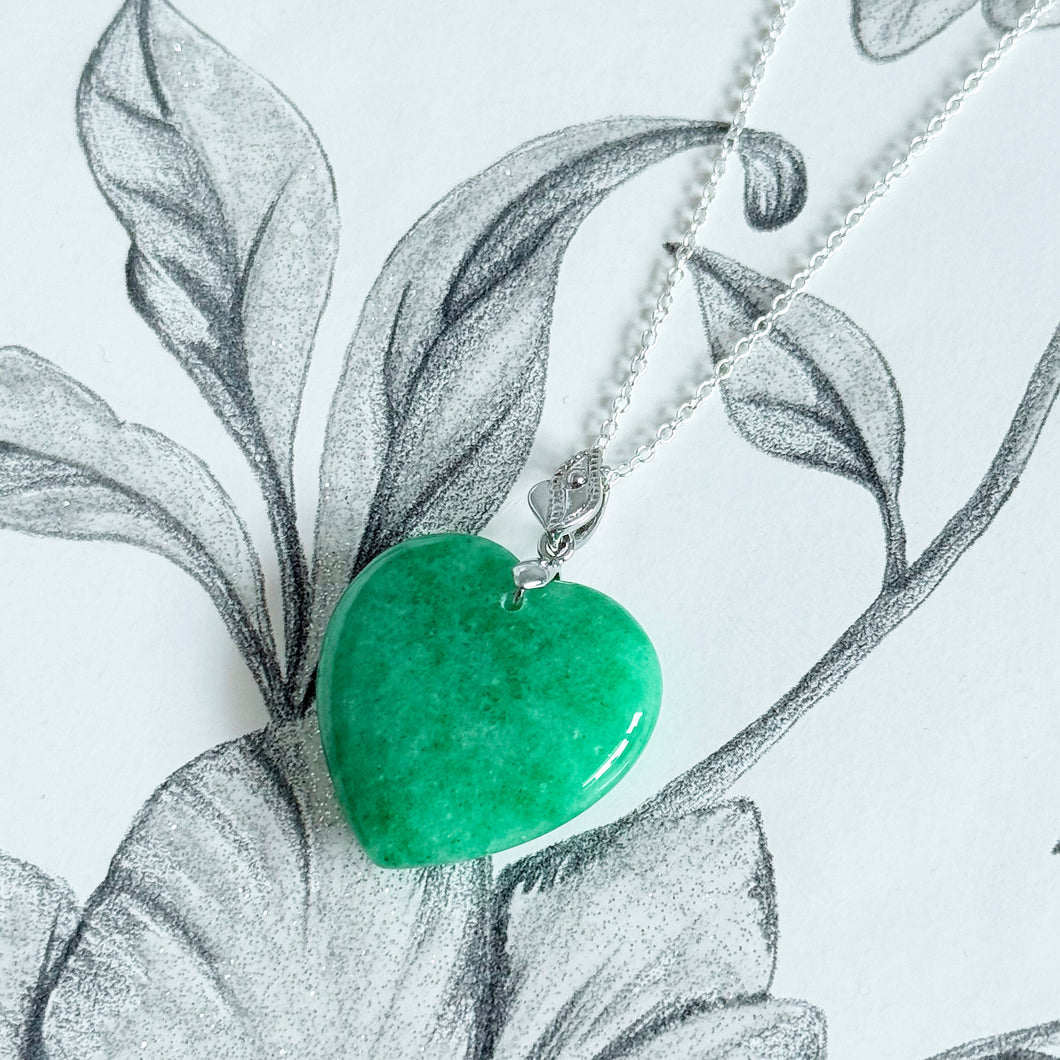 Certified Jade Heart Pendant Necklace