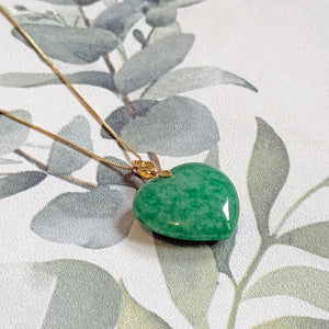 Certified Jade Heart Pendant Necklace in Gold