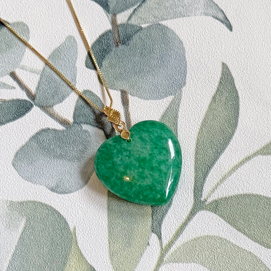 Certified Jade Heart Pendant Necklace in Gold
