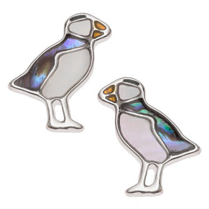 Lucky Paua Shell and Mother of Pearl Puffin Stud Earrings