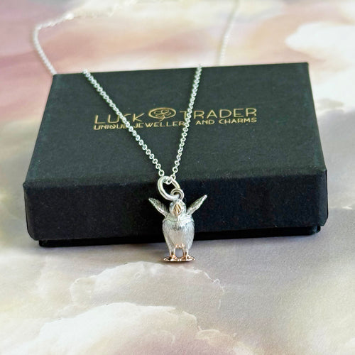 Solid 925 Sterling Silver Baby Puffling Puffin Bird Pendant Necklace