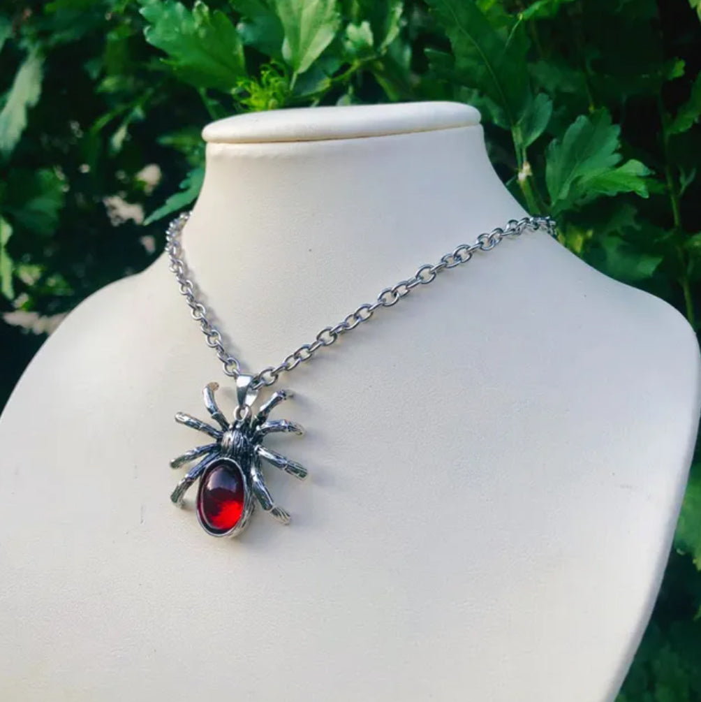 Red Crystal Spider Pendant Necklace