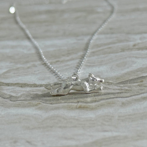 Solid 925 Sterling Silver Running Fox Pendant Necklace