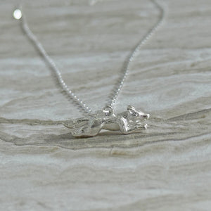 Solid 925 Sterling Silver Running Fox Pendant Necklace