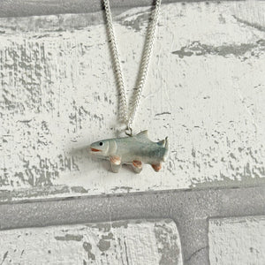 Salmon Fish Sealife Porcelain Pendant Necklace