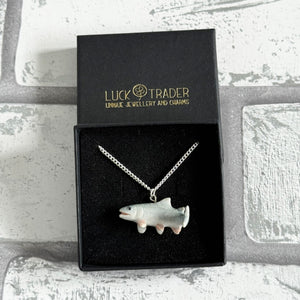 Salmon Fish Sealife Porcelain Pendant Necklace