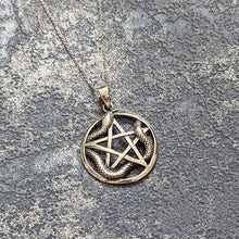 Load image into Gallery viewer, Solid 925 Sterling Silver Ouroboros Snake Pentagram Pentacle Pendant Necklace