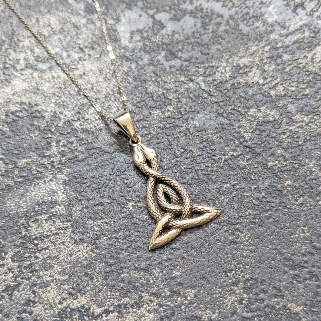 Solid 925 Sterling Silver Snake Goddess Celtic Triquetra Pendant Necklace