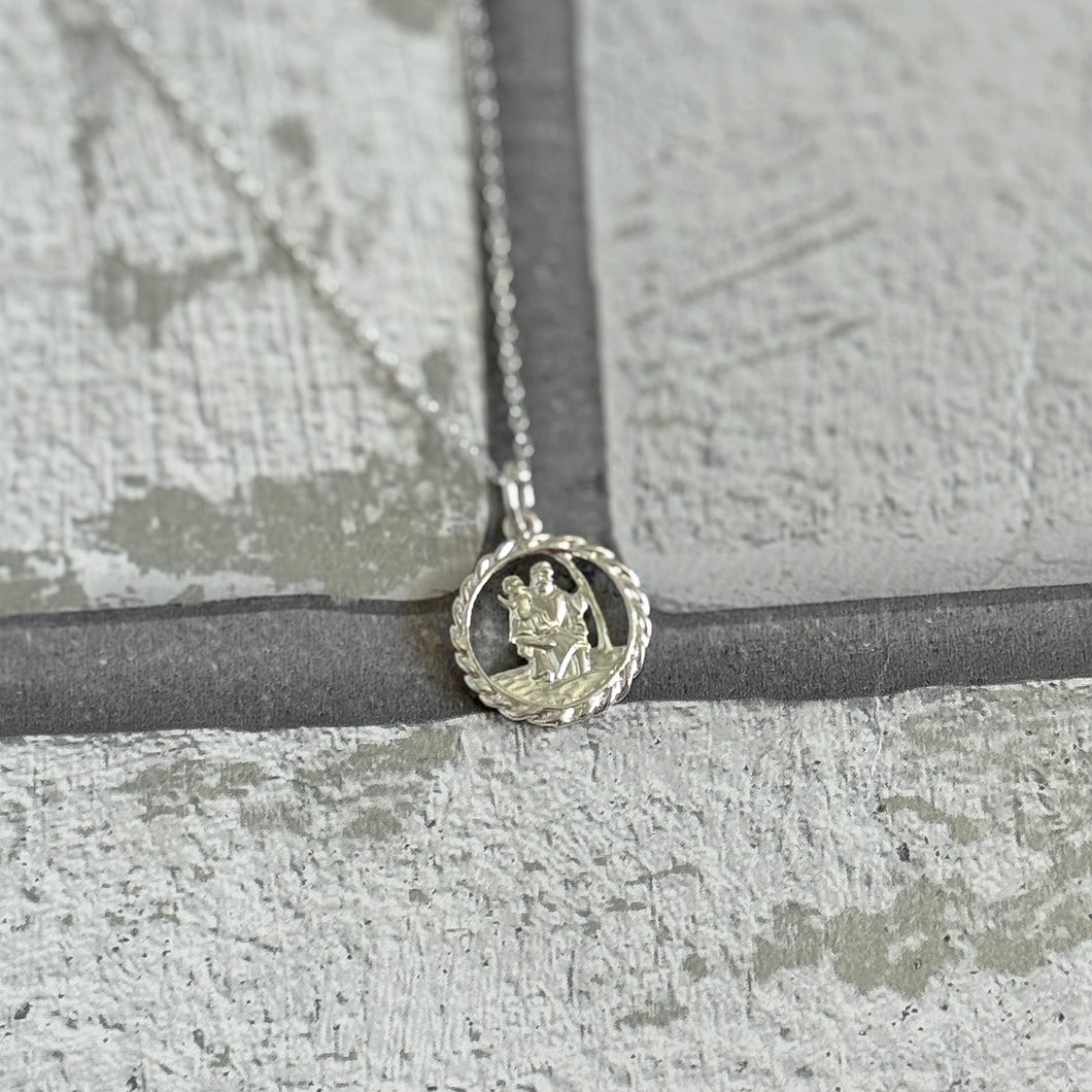 Solid 925 Sterling Silver Saint Christopher Pendant Necklace