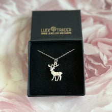 Load image into Gallery viewer, Solid 925 Sterling Silver Reindeer Stag Pendant Necklace