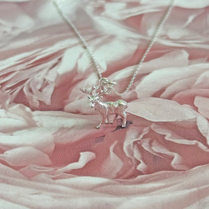 Solid 925 Sterling Silver Reindeer Stag Pendant Necklace