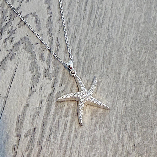 Sterling Silver Crystal Starfish Pendant Necklace