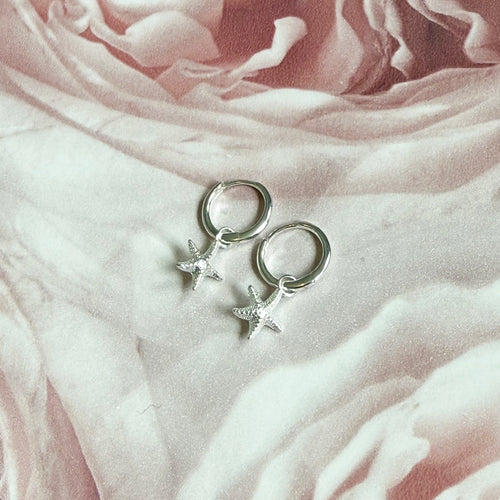 Sterling Silver Huggie Hoop Starfish Charm Earrings