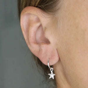 Sterling Silver Huggie Hoop Starfish Charm Earrings