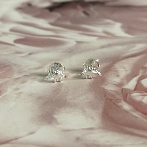 Sterling Silver Stegosaurus Dinosaur Stud Earrings