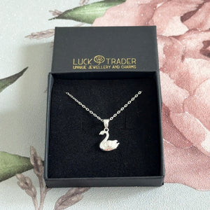Solid 925 Sterling Silver Elegant Swan Bird Pendant Necklace