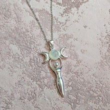 Load image into Gallery viewer, Solid 925 Sterling Silver Moonstone Triple Moon Goddess Pendant Necklace
