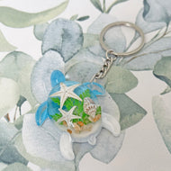 Lucky Starfish and Shells Blue Turtle Healing Keyring Keychain