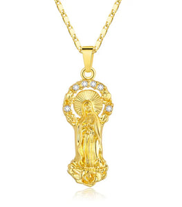Gold Plated Virgin Mary Religious Christian Catholic Pendant Necklace