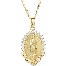 Load image into Gallery viewer, Gold Plated Virgin Mary Religious Christian Catholic Oval Pendant Necklace