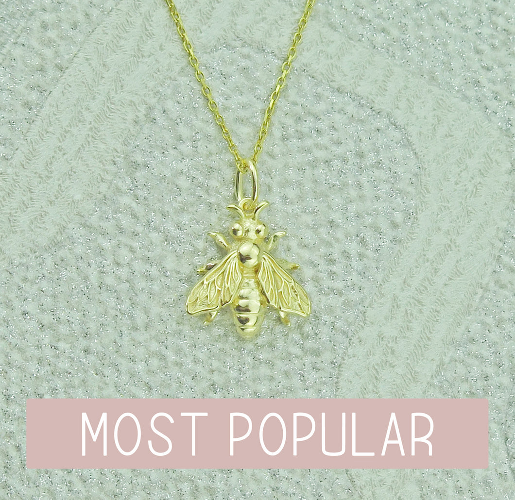 Sterling Silver Gold Plated Lucky Bee Pendant Necklace