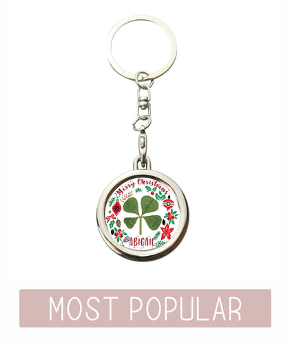 Lucky Real Four Leaf Clover Personalised Christmas Keyring Keychain