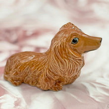 Load image into Gallery viewer, Miniature Long Haired Dachshund Figurine Porcelain Sausage Dog Ornament