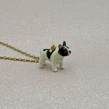Load image into Gallery viewer, French Bulldog Puppy Dog Porcelain Animal Pendant with Gold Plated Necklace
