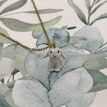 Load image into Gallery viewer, White Bunny Rabbit Porcelain Animal Pendant with Gold Plated Necklace
