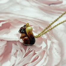 Load image into Gallery viewer, Baby Red Squirrel Porcelain Animal Pendant with Gold Plated Necklace