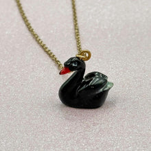 Load image into Gallery viewer, Black Swan Porcelain Animal Pendant with Gold Plated Necklace