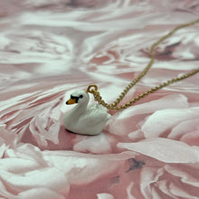 Load image into Gallery viewer, Graceful White Swan Porcelain Animal Pendant with Gold Plated Necklace