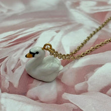 Load image into Gallery viewer, Graceful White Swan Porcelain Animal Pendant with Gold Plated Necklace