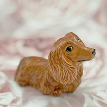 Load image into Gallery viewer, Miniature Long Haired Dachshund Figurine Porcelain Sausage Dog Ornament