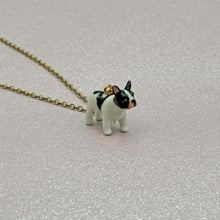 Load image into Gallery viewer, French Bulldog Puppy Dog Porcelain Animal Pendant with Gold Plated Necklace