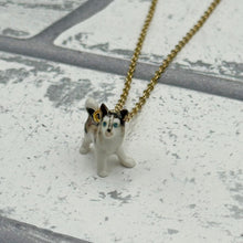 Load image into Gallery viewer, Husky Puppy Dog Porcelain Animal Pendant with Gold Plated Necklace