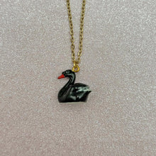 Load image into Gallery viewer, Black Swan Porcelain Animal Pendant with Gold Plated Necklace
