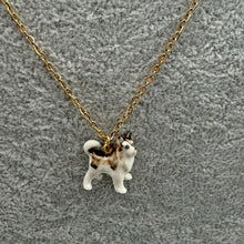 Load image into Gallery viewer, Husky Puppy Dog Porcelain Animal Pendant with Gold Plated Necklace
