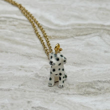 Load image into Gallery viewer, Dalmatian Puppy Dog Porcelain Animal Pendant with Gold Plated Necklace