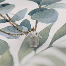 Load image into Gallery viewer, White Bunny Rabbit Porcelain Animal Pendant with Gold Plated Necklace