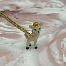 Load image into Gallery viewer, Baby Deer Fawn Porcelain Animal Pendant with Gold Plated Necklace