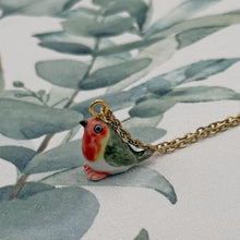 Load image into Gallery viewer, Robin Red Breast English Garden Bird Porcelain Animal Pendant with Gold Plated Necklace