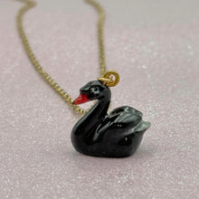Load image into Gallery viewer, Black Swan Porcelain Animal Pendant with Gold Plated Necklace