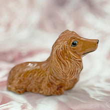 Load image into Gallery viewer, Miniature Long Haired Dachshund Figurine Porcelain Sausage Dog Ornament