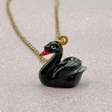 Load image into Gallery viewer, Black Swan Porcelain Animal Pendant with Gold Plated Necklace