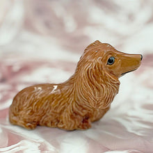 Load image into Gallery viewer, Miniature Long Haired Dachshund Figurine Porcelain Sausage Dog Ornament