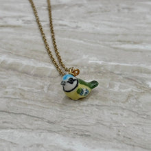 Load image into Gallery viewer, Blue Tit English Garden Bird Porcelain Animal Pendant with Gold Plated Necklace