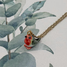 Load image into Gallery viewer, Robin Red Breast English Garden Bird Porcelain Animal Pendant with Gold Plated Necklace
